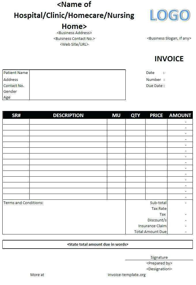 98 Free Printable Blank Medical Invoice Template For Free with Blank Medical Invoice Template
