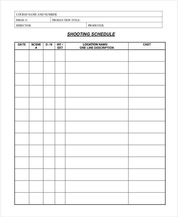 Photoshoot Production Schedule Template Cards Design Templates