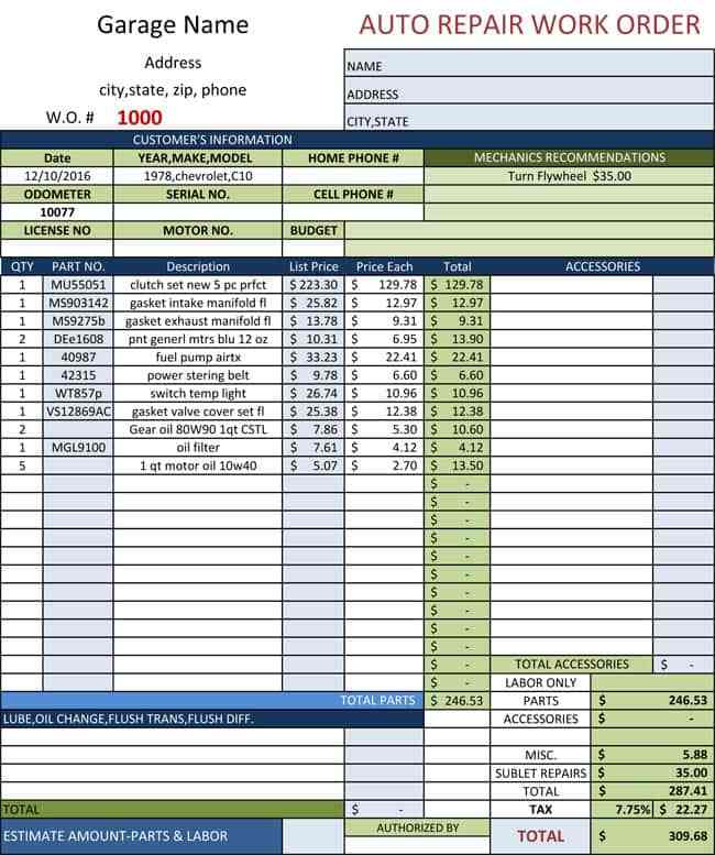 98 The Best Car Repair Invoice Template Excel Layouts by Car Repair Invoice Template Excel