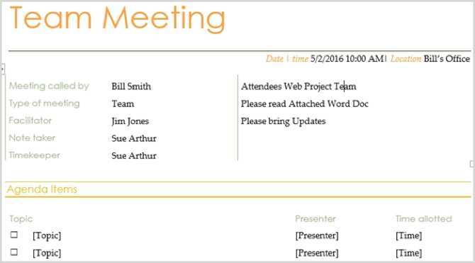 99 Blank Meeting Agenda Template For Outlook For Free for Meeting Agenda Template For Outlook