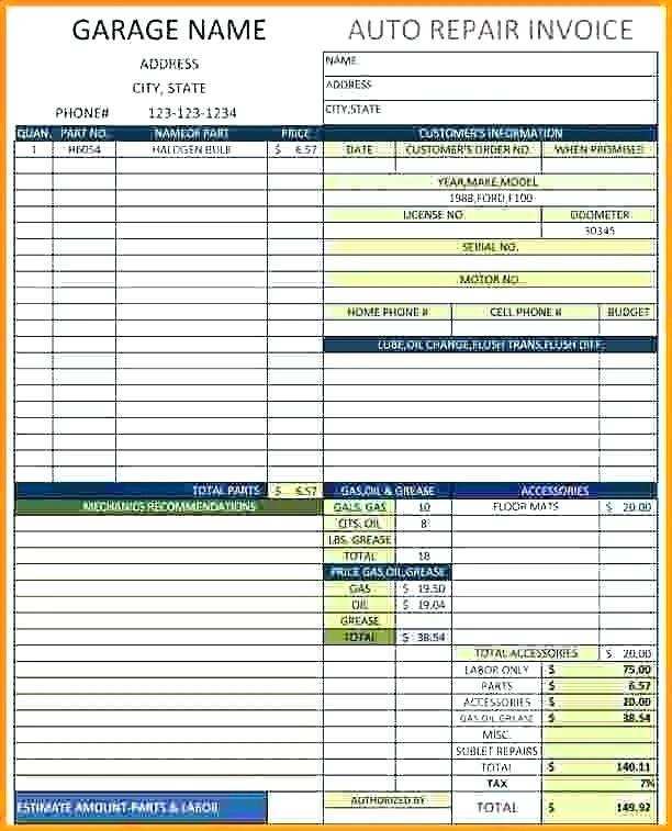 99 Online Free Garage Repair Invoice Template Now with Free Garage Repair Invoice Template