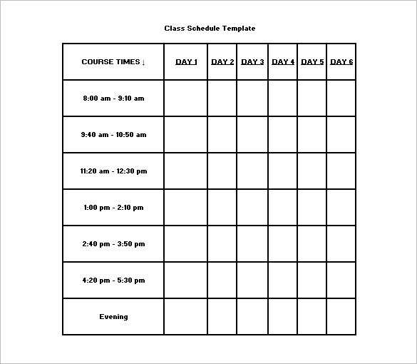 99 Printable Sample Class Schedule Template for Sample Class Schedule Template