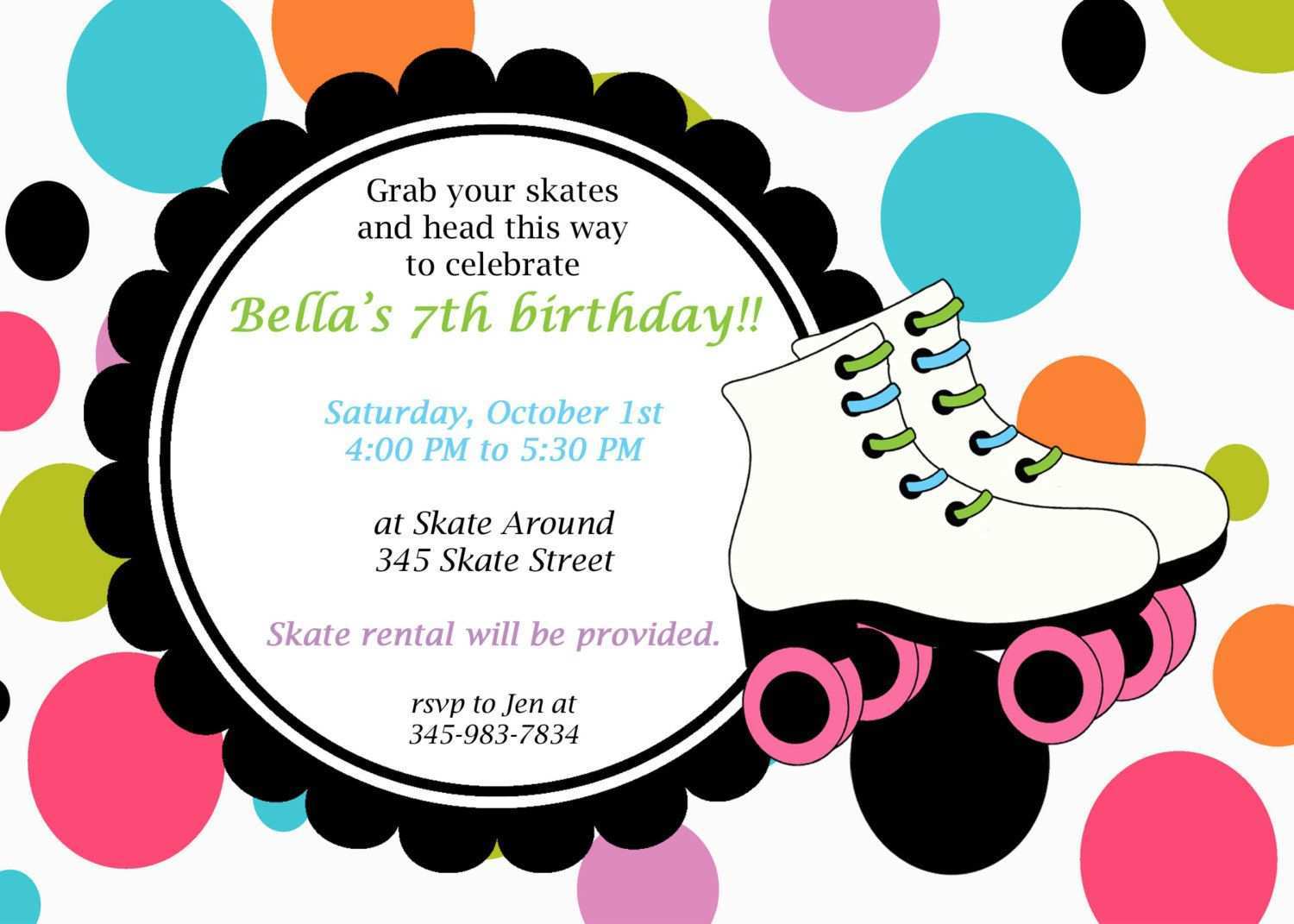 33 Free Printable Roller Skating Birthday Party Invitation Template For Free By Roller Skating Birthday Party Invitation Template Cards Design Templates