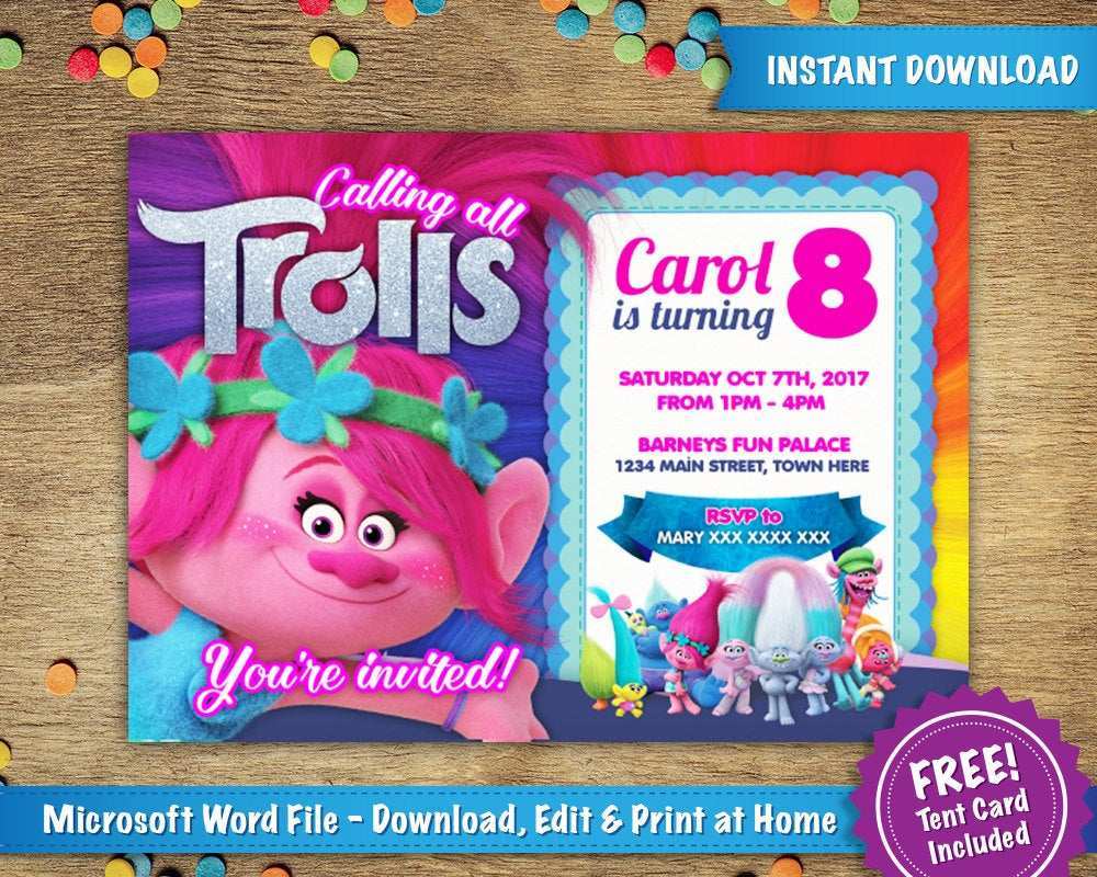 61 Customize Our Free Trolls Birthday Invitation Template Formating by ...