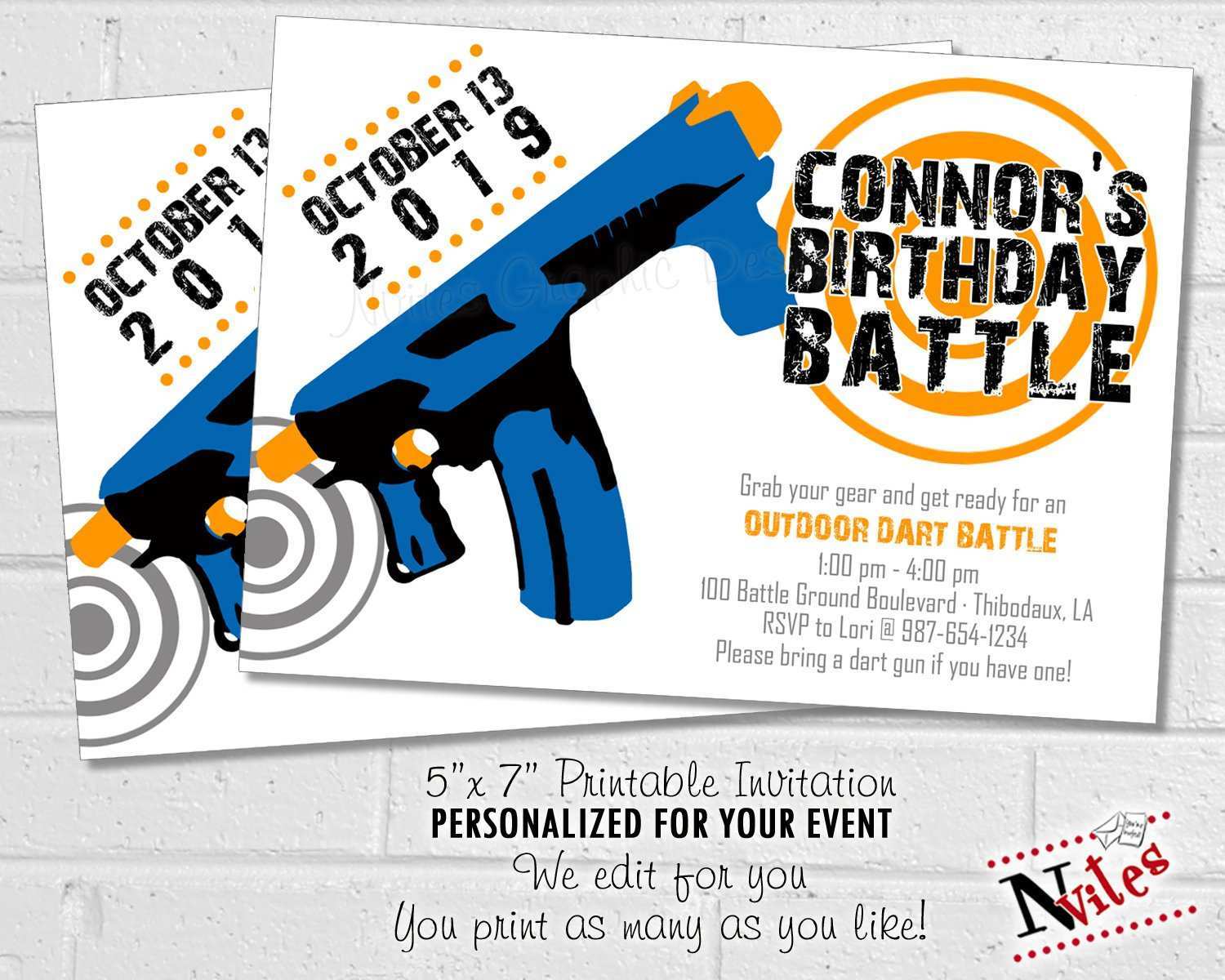 69 Free Printable Nerf Gun Party Invitation Template With Stunning Design For Nerf Gun Party Invitation Template Cards Design Templates