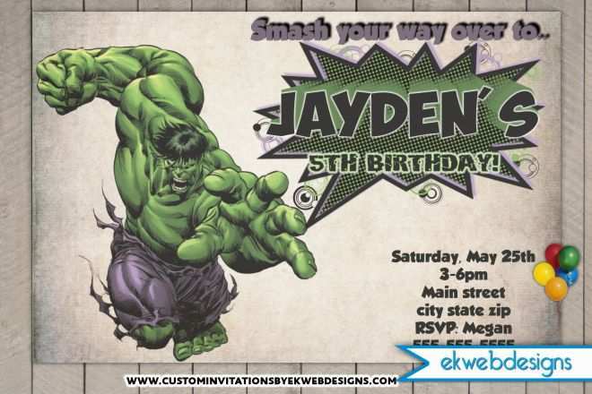 Hulk Birthday Invitation Template Cards Design Templates