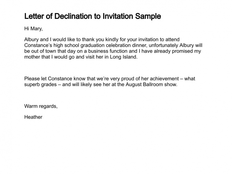 Decline The Invitation Sample Letter | Onvacationswall.com