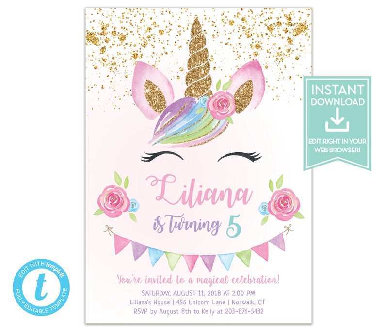 19 Free Printable Unicorn Birthday Invitation Template With Stunning Design with Unicorn Birthday Invitation Template