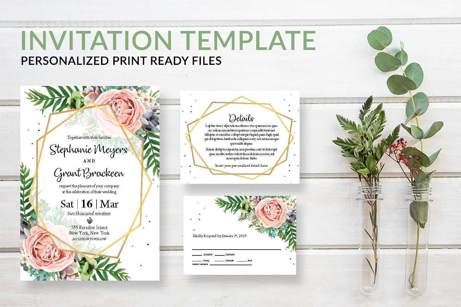 Blush Pink Wedding Invitation Template Cards Design Templates
