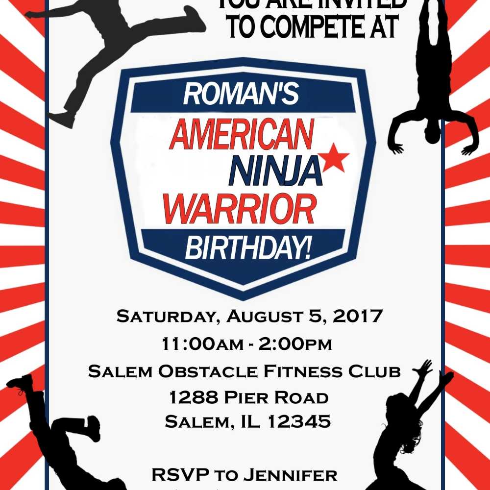 American Ninja Warrior Birthday Invitation Template Cards Design 