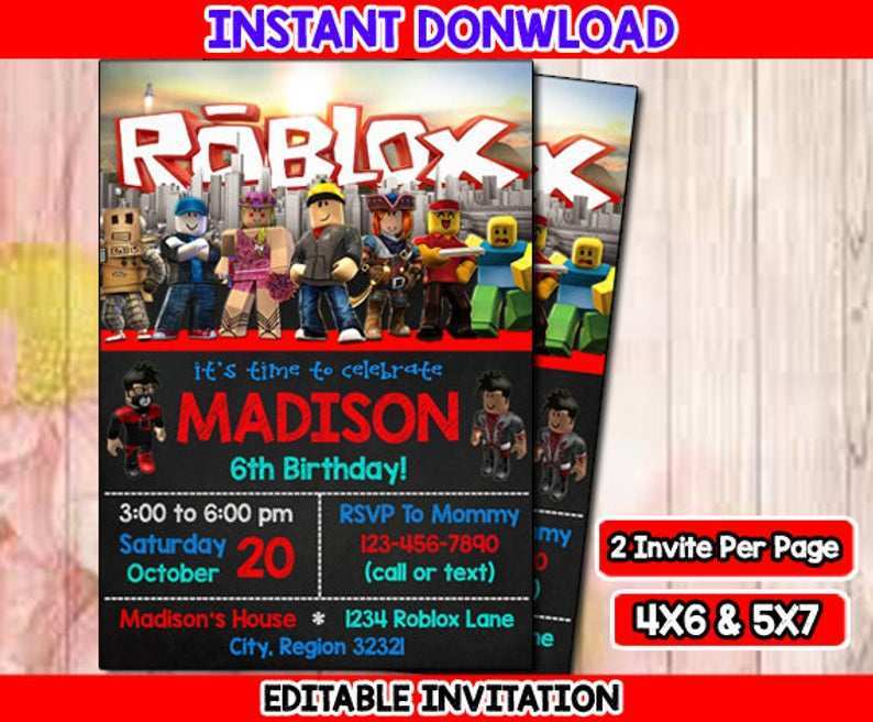 Roblox Party Invitation Template Cards Design Templates - roblox birthday invitation in 2019 birthday invitations