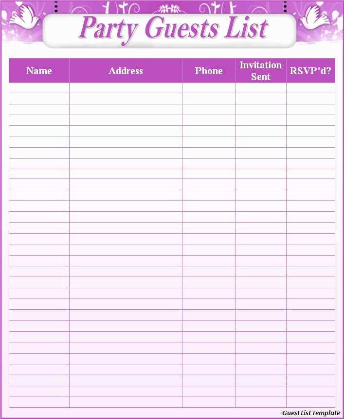 35 Printable Party Invitation List Template for Ms Word for Party Invitation List Template