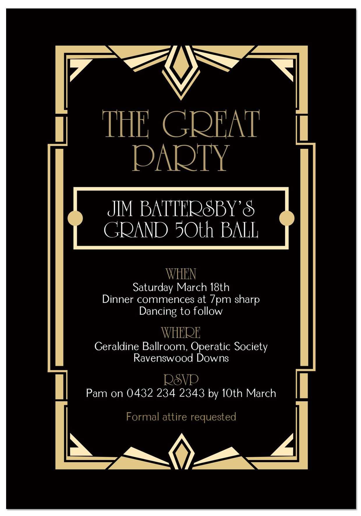 41 Format Great Gatsby Party Invitation Template Free Layouts With Great Gatsby Party Invitation Template Free Cards Design Templates