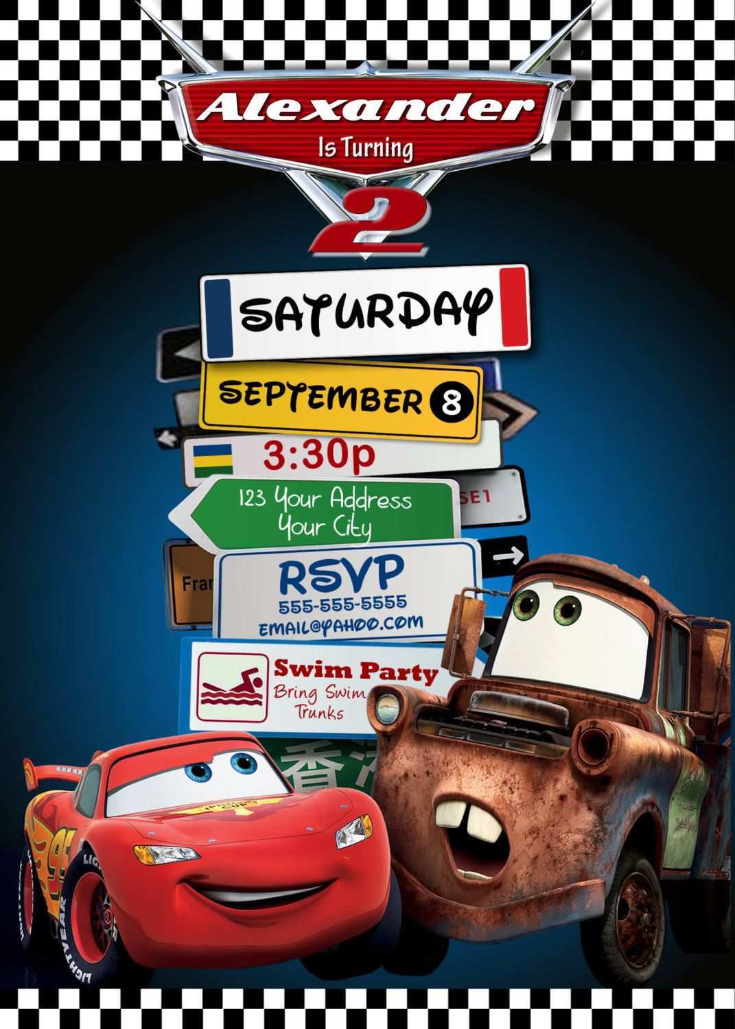 Lightning Mcqueen Party Invitation Template Cards Design Templates