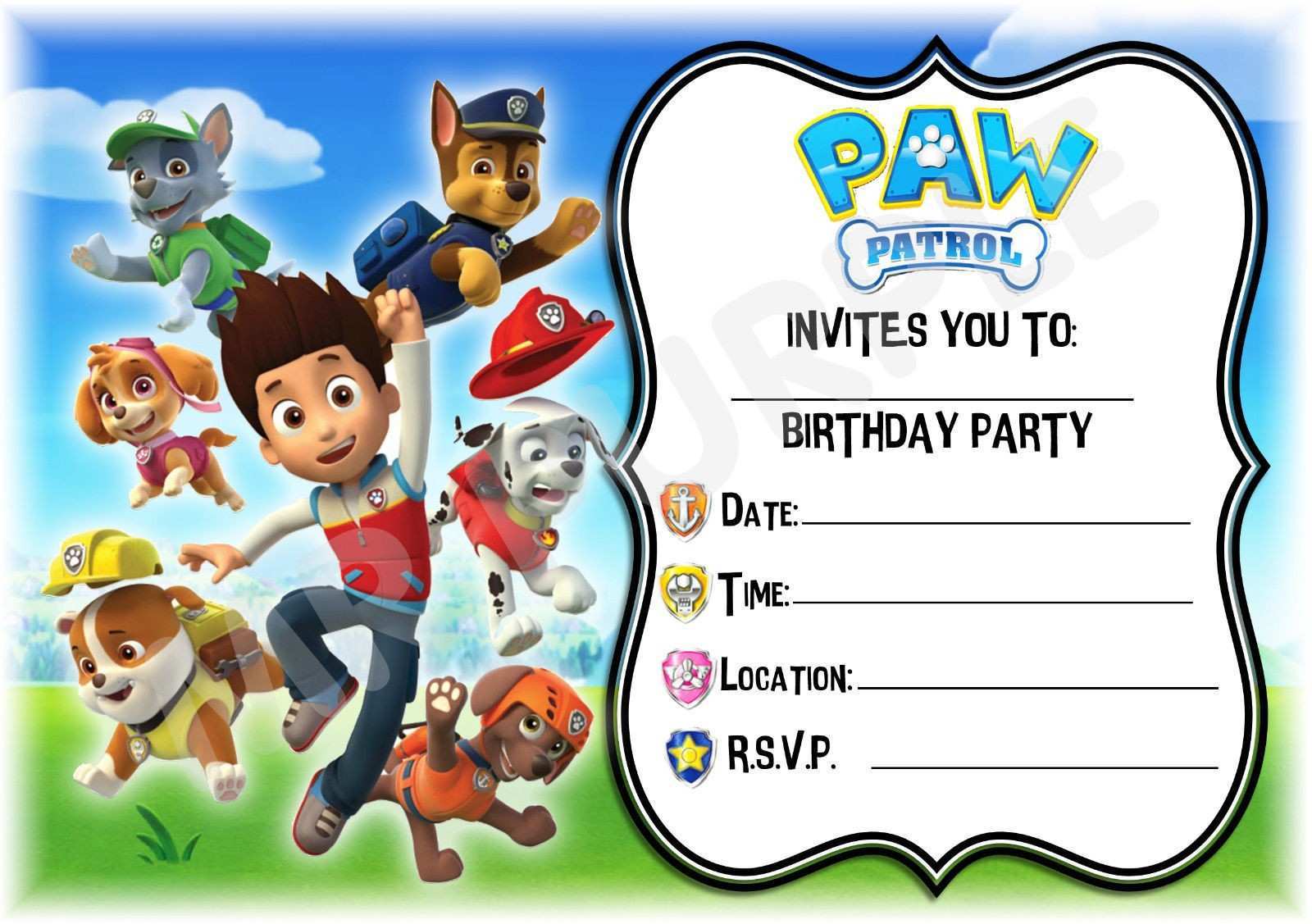 63 Blank Paw Patrol Birthday Invitation Template Free For Ms Word By Paw Patrol Birthday Invitation Template Free Cards Design Templates
