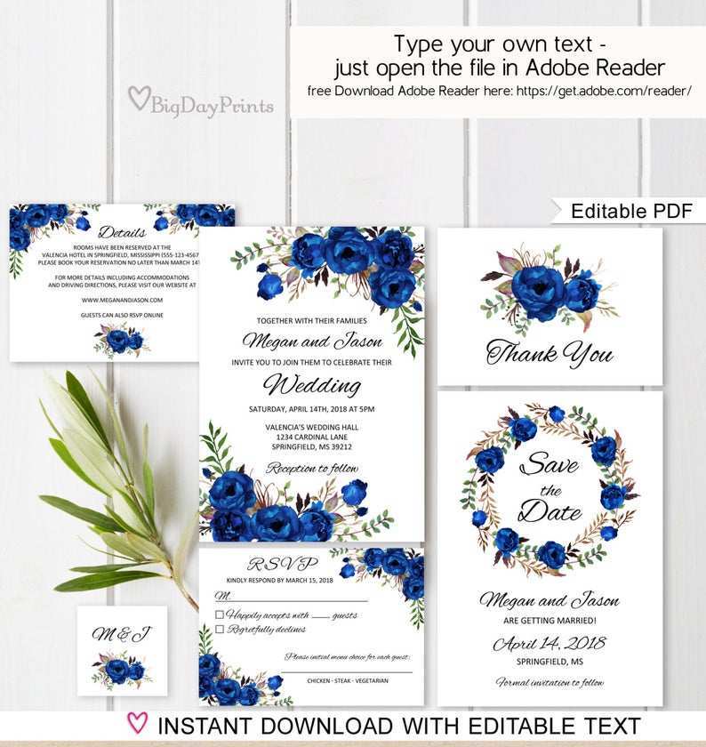 64 Standard Wedding Invitation Template Royal Blue For Free for Wedding Invitation Template Royal Blue