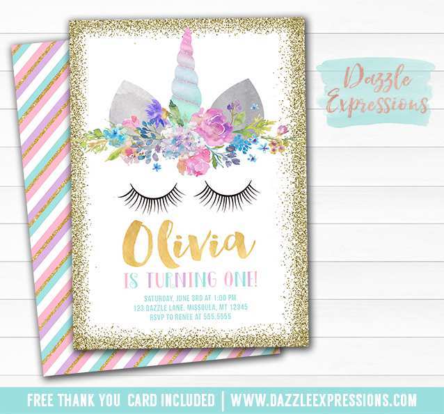 68 Customize Our Free 1St Birthday Invitation Template Unicorn Formating with 1St Birthday Invitation Template Unicorn
