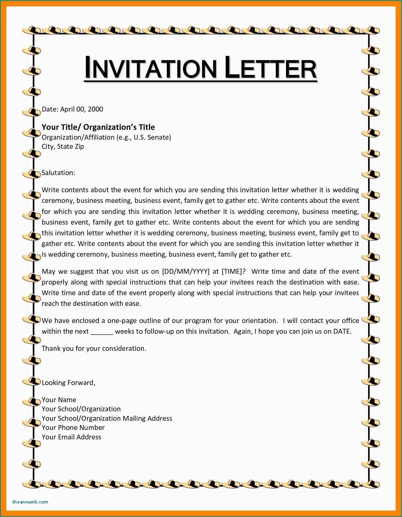 Sample Visa Invitation Letter Template
